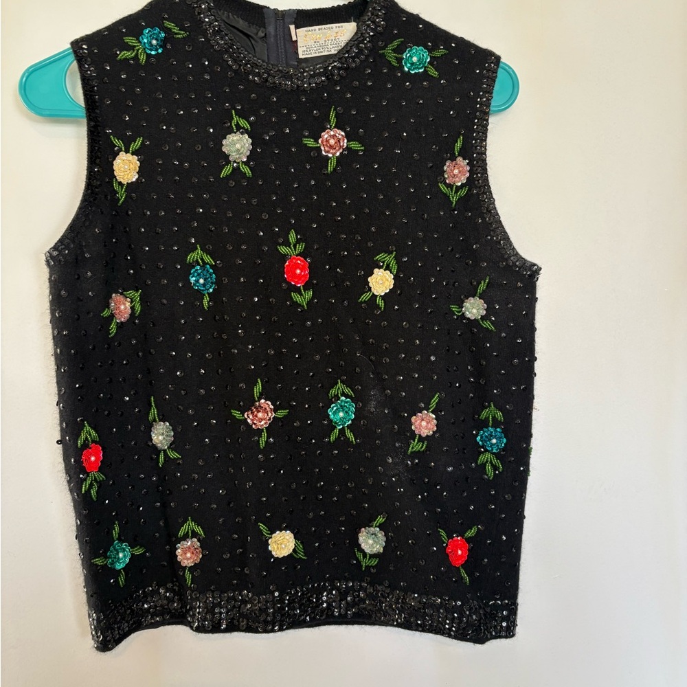 Floral Embroidered Black Sleeveless Top